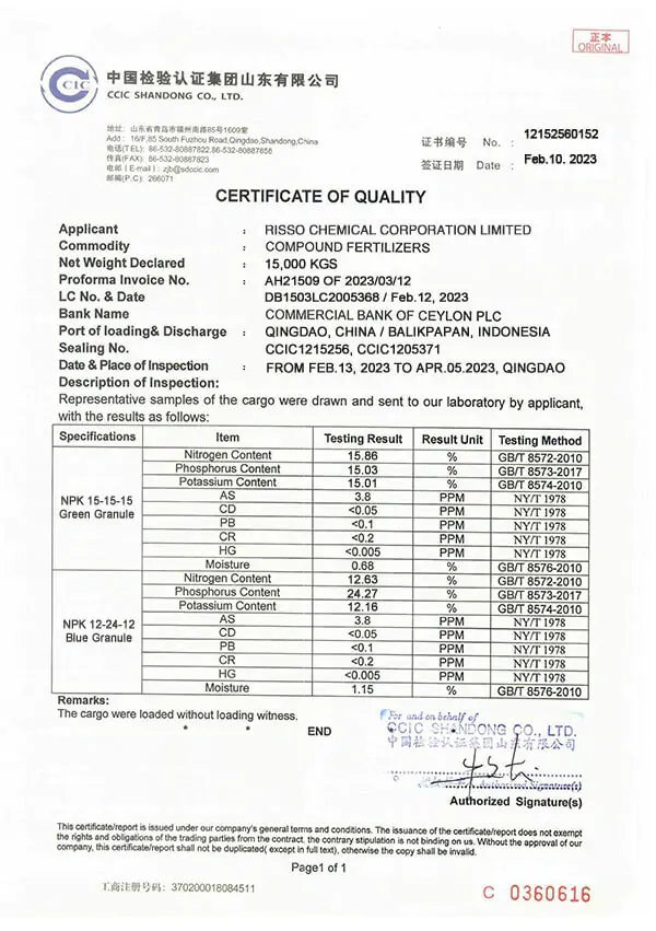 NPK 15-15-15, 12-24-12 SGS