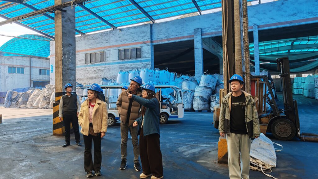 Overview of Risso humic acid raw material workshop showing the extraction and granulation process